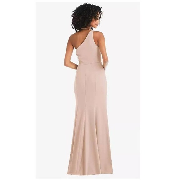 NWT After Six One Shoulder With Strap Cowl-Neck Crepe Maxi Dress Cameo Size 12 - Picture 3 of 12